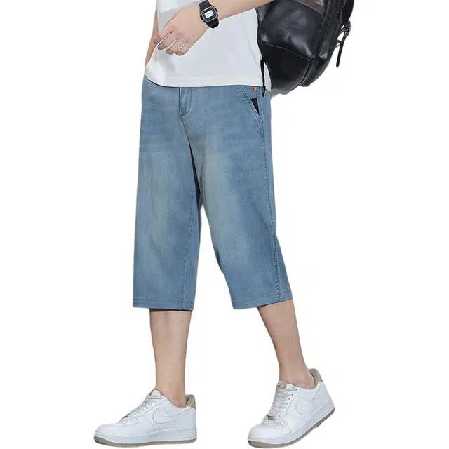 隐狼世家 七分宽松直筒休闲中裤夏季薄款凉感牛仔短裤 男款