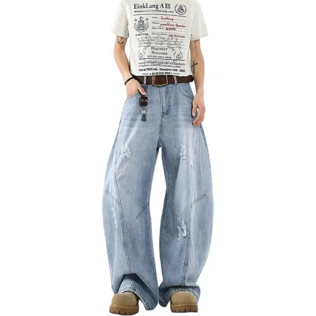 童先森 宽松百搭直筒阔腿牛仔裤 男款