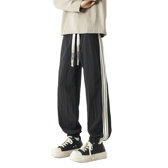 敦煌博物馆 美式学院风侧边拼接设计感织带条纹速干束脚大码宽松运动百搭休闲裤 男女同款