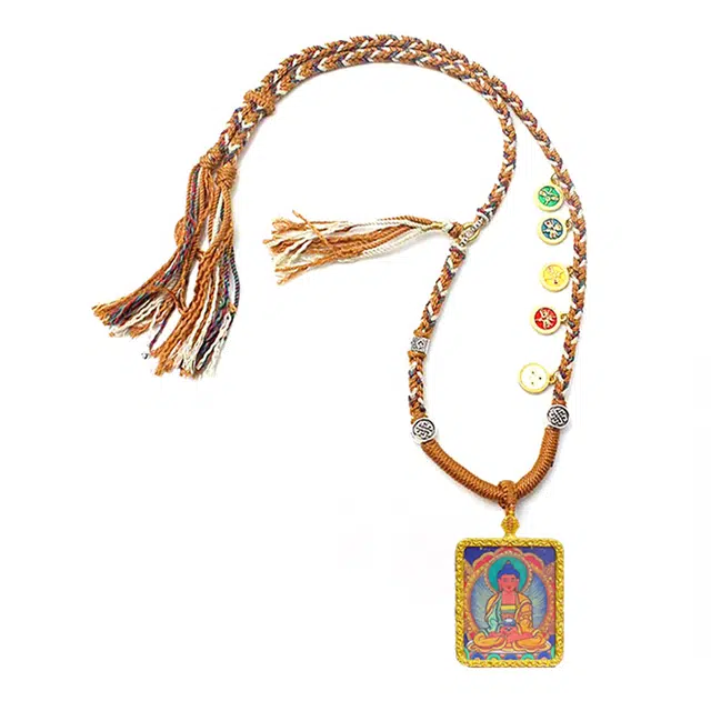 【蛇年本命佛】 玉临门 事事如意 唐卡盒 金刚杵吊坠手绘唐卡 描金财神守护神民族风#好运 合金 项链 男女同款情侣款