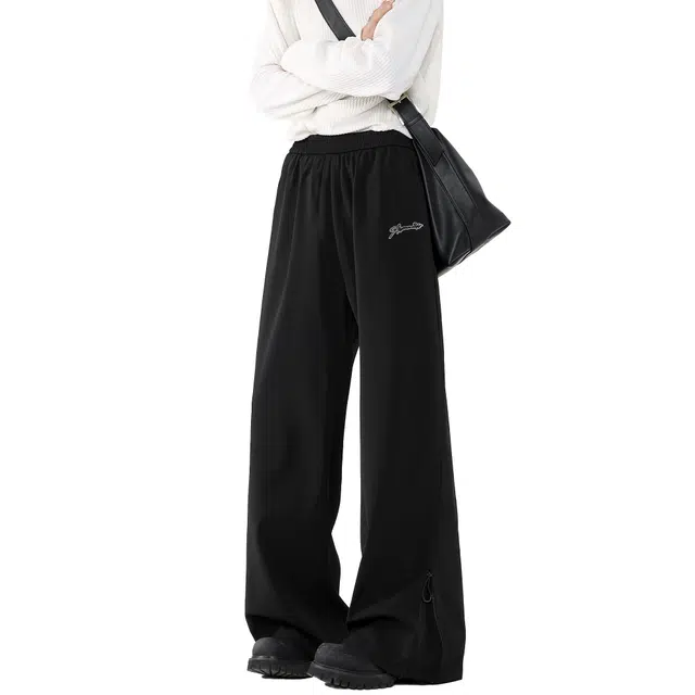 王者荣耀 鲁班七号星空梦想款 美式复古基础款侧边开合拉链纯色基础款刺绣标时尚宽松百搭直筒休闲长裤垂感亲肤无性别主义西装裤 男女同款