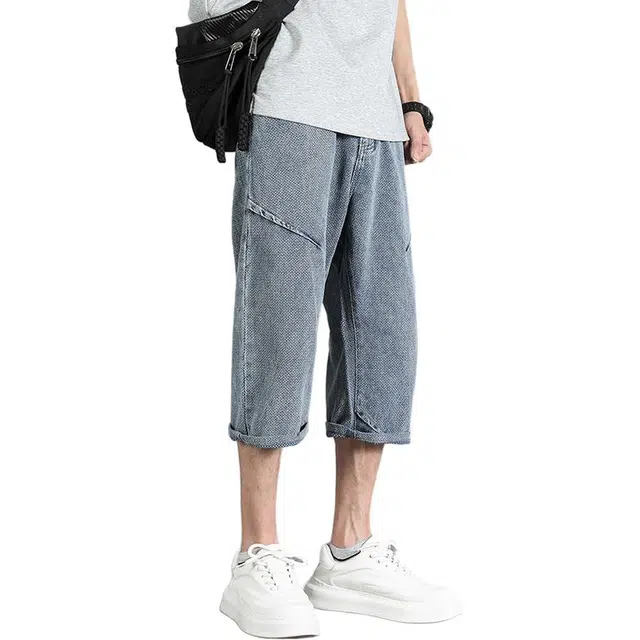 潮人榜 美式潮牌复古星空纹高级感炸街七分裤子夏季潮流百搭痞帅宽松直筒通勤时尚牛仔短裤 男款