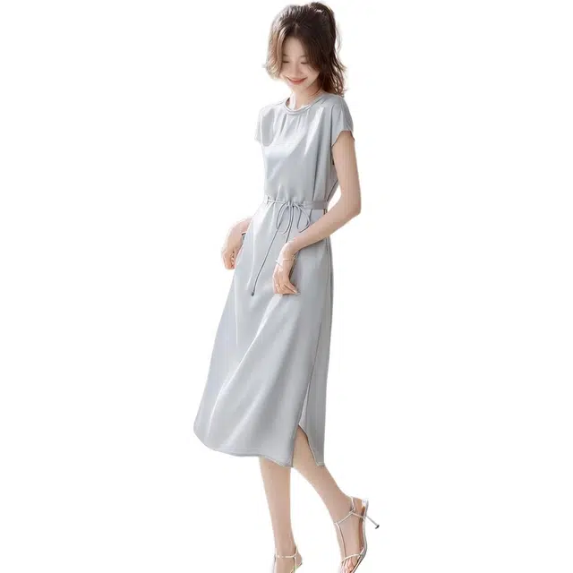 水中花 高端轻奢新中式设计光泽感短袖连衣裙 女款