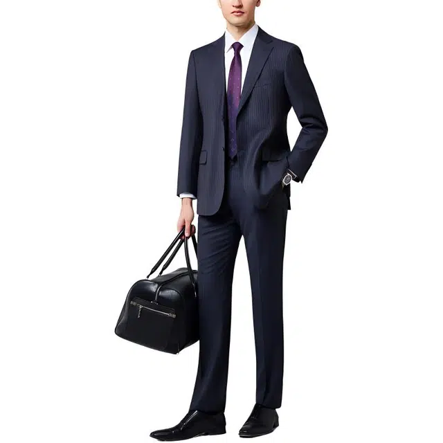 佛朗尼·齐拉 条纹时尚通勤长袖上衣简约拉链直筒裤西装套装 男款 灰条