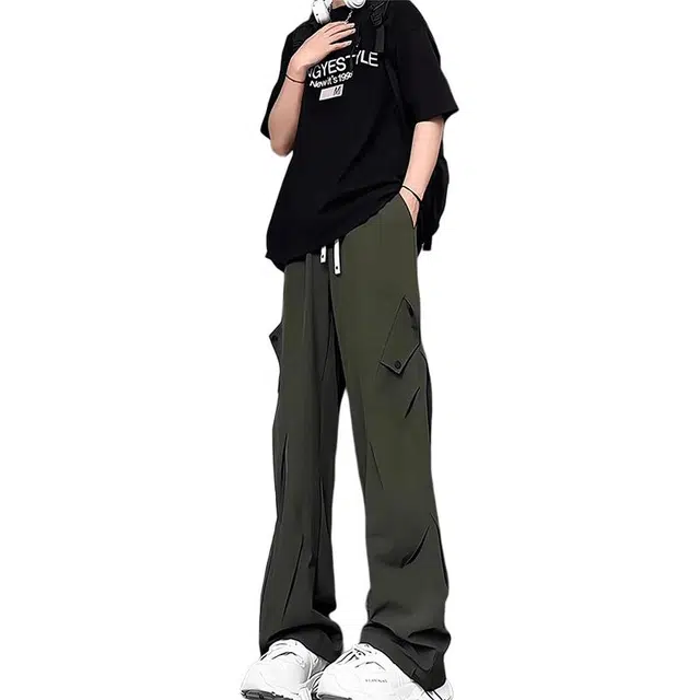 单爵 冰丝速干裤子夏季薄款美式伞兵工装裤直筒垂感运动休闲裤 男女同款