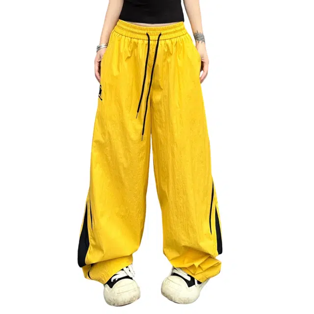 冈哉 美式高街拼接抽绳系带设计街头痞帅宽松百搭舒适亲肤垂感休闲裤 男女同款