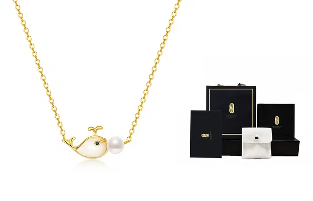 吉珂 今生有你 鲸鱼项链女 淡水珍珠小众设计鲸鱼戏水吊坠通勤风优雅气质锁骨链精致百搭简约项链女闺蜜链  学生 精美礼盒