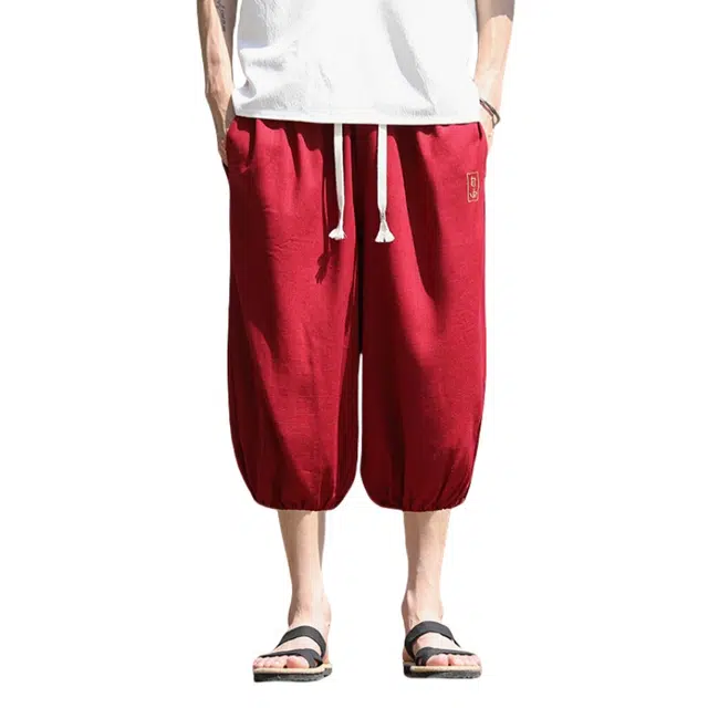 加荣 新中式薄款透气潮流青少年哈伦裤百搭宽松直筒阔腿裤休闲短裤 男女同款