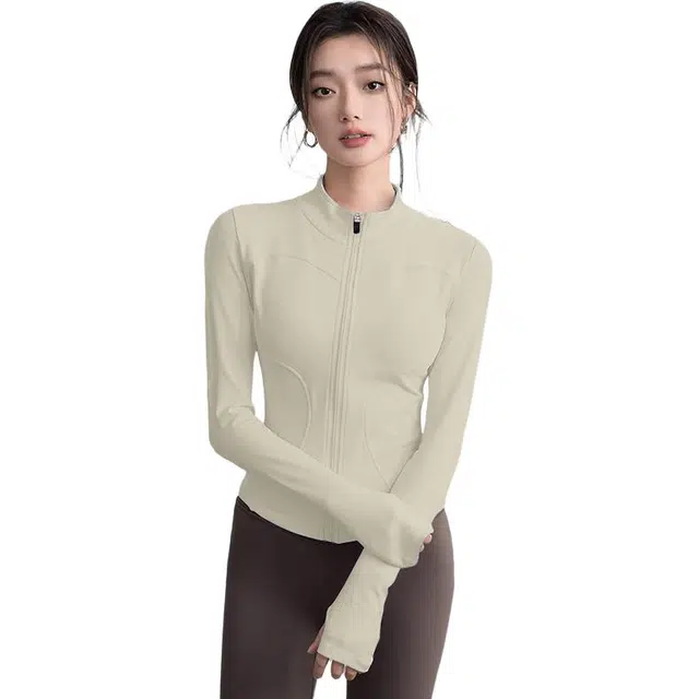 怪力萝莉 薄绒瑜伽服外套保暖长袖户外骑行运动服拉链跑步健身衣 女款