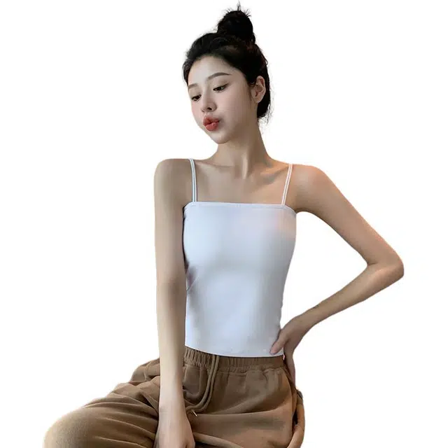 黑恐龙 内搭纯色吊带打底外穿双肩带美背带辣妹背心 女款 白色