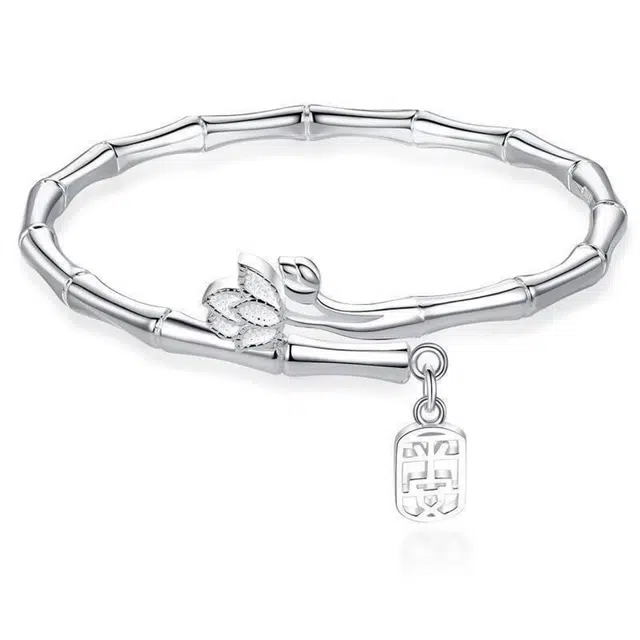 前方大荒野 莲花竹节睡莲朵朵清新自然文雅温柔迷人新中式潮流时尚小众设计国风时髦独特气质#好运 合金 手镯 女款