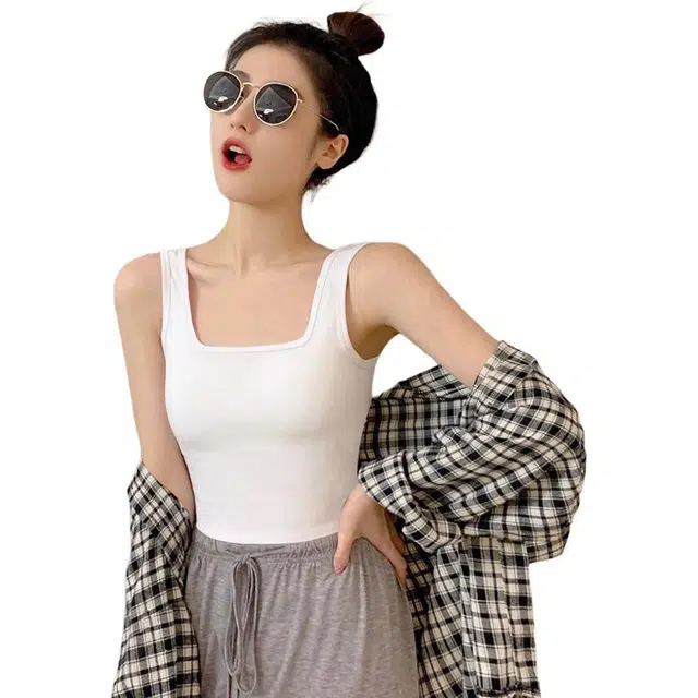 黑恐龙 纯色加厚方领吊带内搭短款美背外穿别致遮副乳打底保暖上衣背心 女款