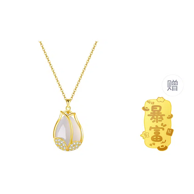 【招财金香 暴富戴】 潮宏基 新中式国潮 精致轻奢小众 森系简约时尚年轻 礼盒锁骨链 玉髓 项链 女款