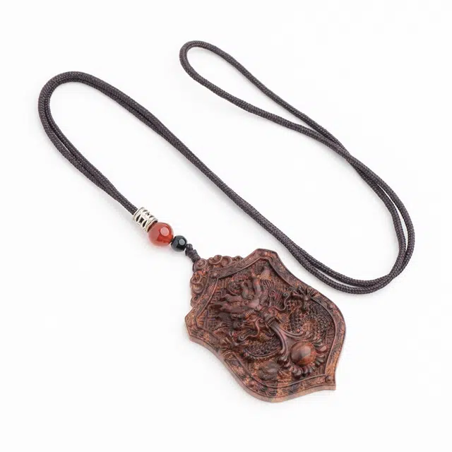 仙源 龙行大运 精工雕刻牌新中式文玩念珠 平安福 花梨木 项链 男女同款情侣款