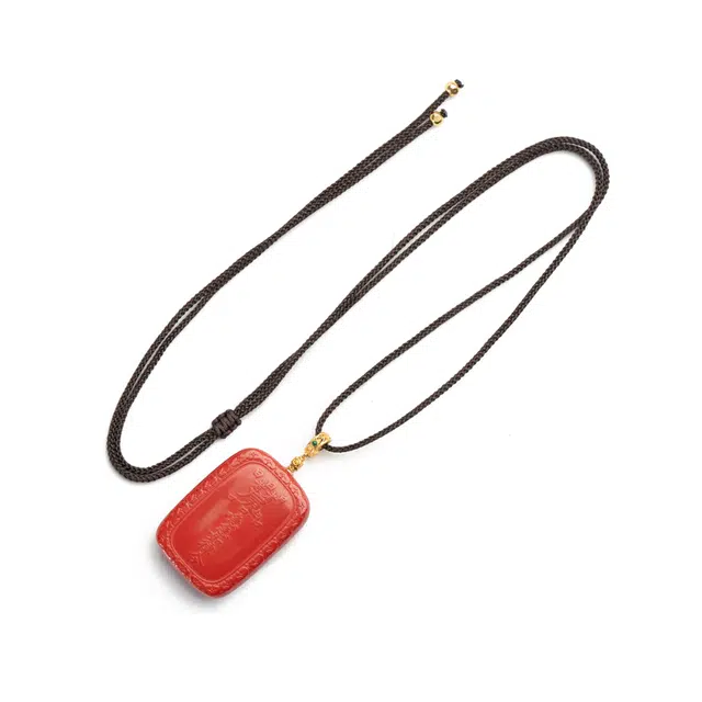 仙源 宝塔镇财 手工编绳文玩饰品 再造辰砂朱砂 玉石项链 男女同款情侣款