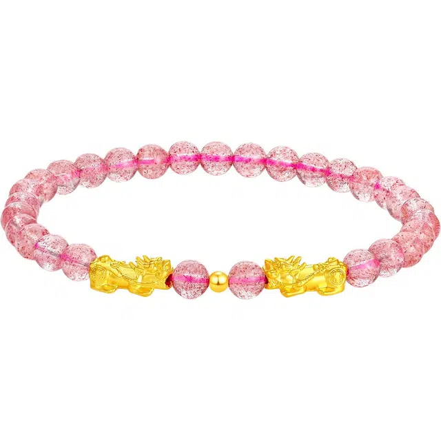 老庙 招财貔貅浪漫串珠招桃花双龙戏珠轻奢精致时尚百搭#好运天然 草莓晶 手串 女款