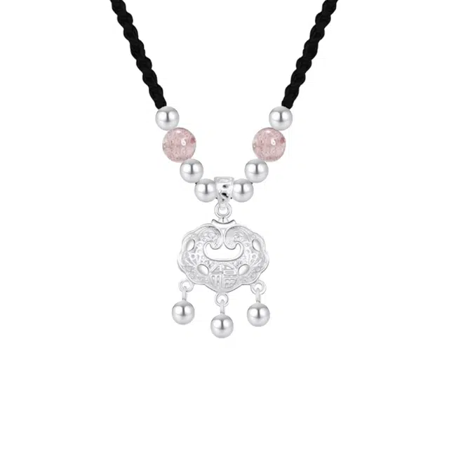 华髻 中国风 新中式复古精致小众民族风经典复古平安锁平安扣编织锁骨链 织物 项链 男女同款情侣款