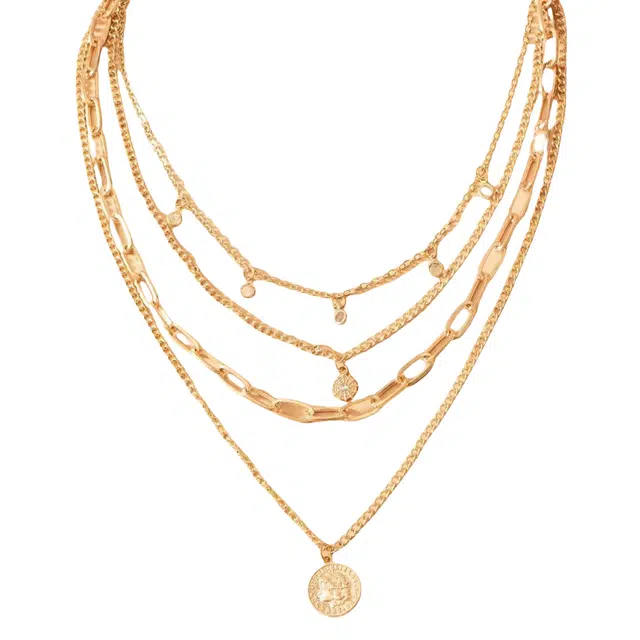 前方大荒野 分层叠带圆形吊坠美拉德朋克钱币金属人像欧美街头小众创意不撞款 合金 项链 女款