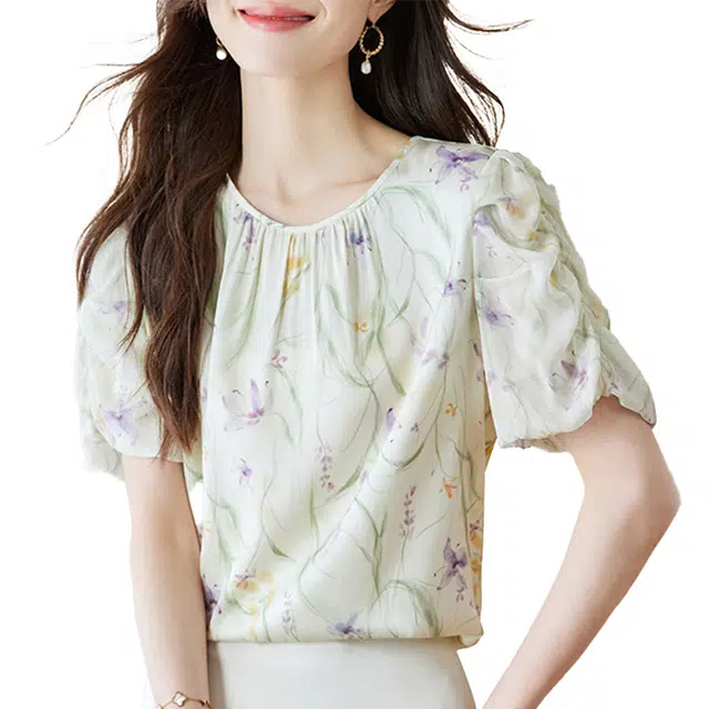 比利斯山羊 碎花小清新时尚休闲短袖衬衫 女款