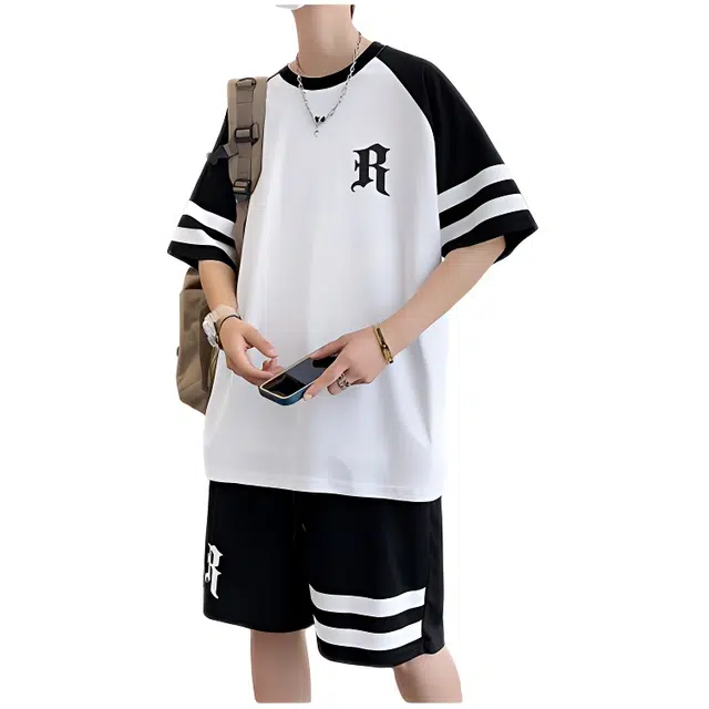 木木兔 圆领时尚字母短袖帅气宽松短裤休闲运动套装 男款