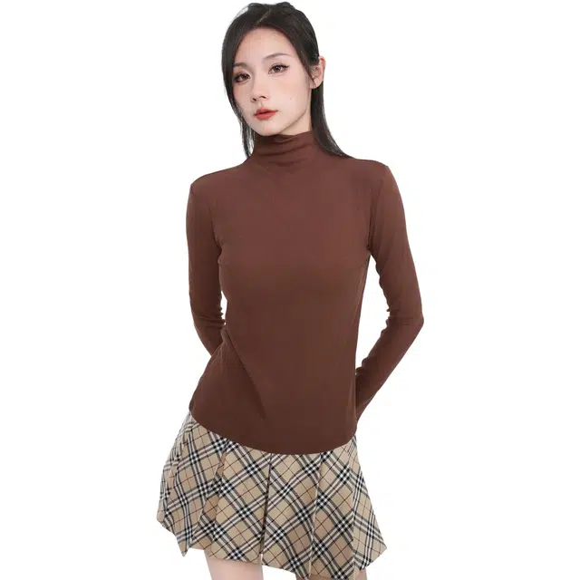 御茶家 纯色基础款堆堆领高弹立修身可外穿打底针织衫 女款 美拉德