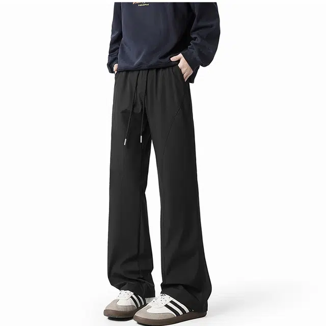 帝狼牛 美式高街拼接设计微喇冰感速干宽松百搭简约中腰显高无性别主义弯刀薄款休闲裤 男女同款