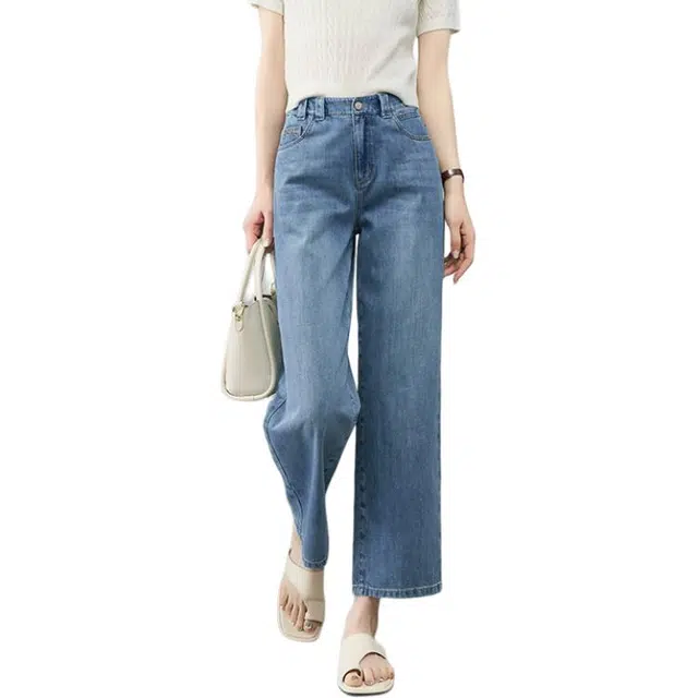 娅丽达 宽直筒夏季轻薄中腰九分裤牛仔裤 女款