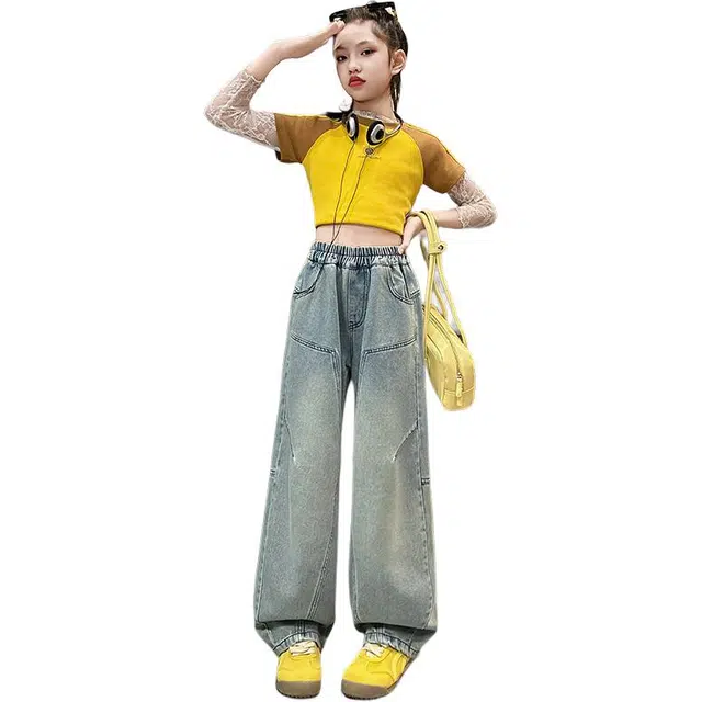 泰迪珍藏牛仔裤 时尚洋气宽松长裤 蓝色 儿童款