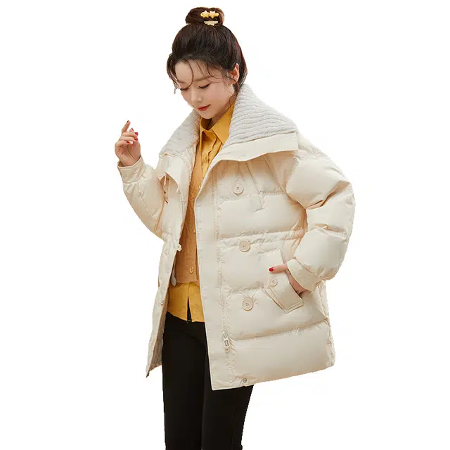 鸭鸭 纯色中长款拉链加厚休闲长袖羽绒服 女款