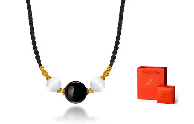 六桂福珠宝 玛瑙转运珠轻奢小众设计珠事顺利手工编织绳 项链 男女同款情侣款 礼物