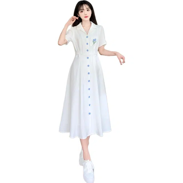 丝絮丝绸 气质简约优雅休闲百搭短袖连衣裙 女款