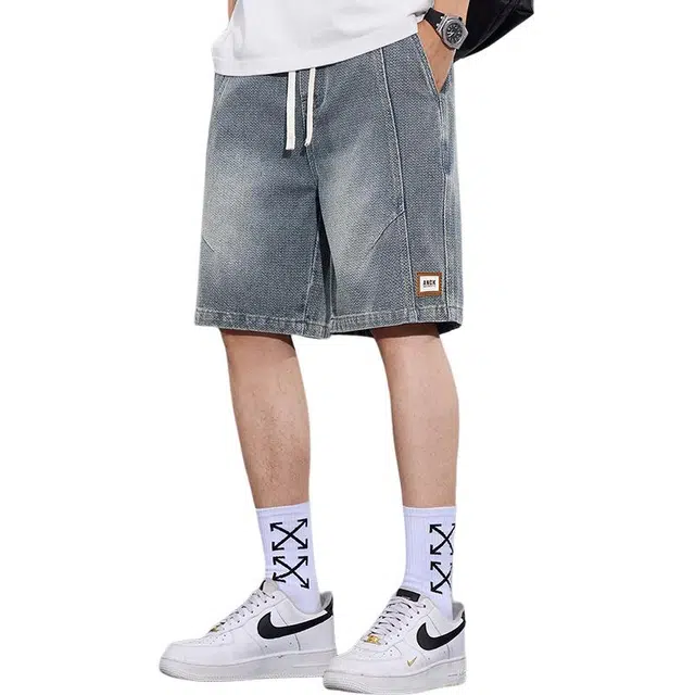 协协乐 高端星空纹夏季薄款凉感透气美式高街宽松运动工装休闲五分中裤潮牌牛仔短裤 男款