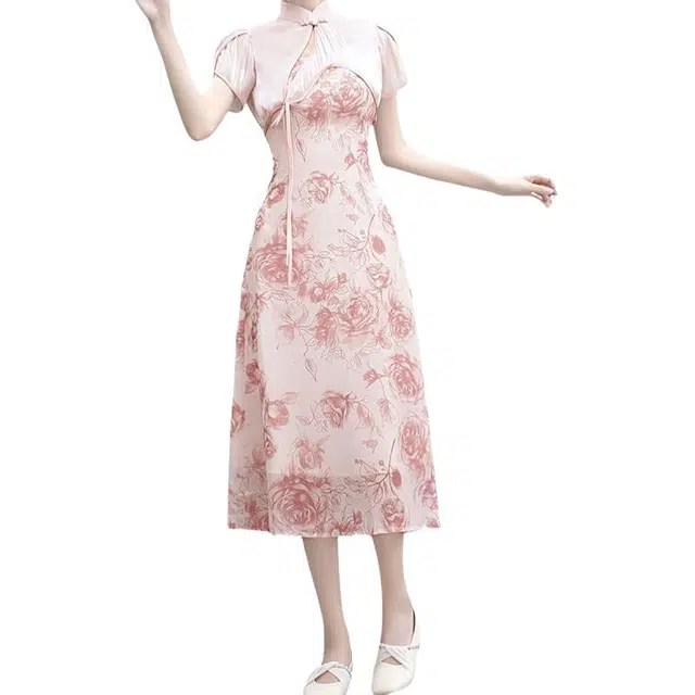 丝絮丝绸 新中式改良旗袍裙日常复古民国风连衣裙简约上衣裙装套装 女款