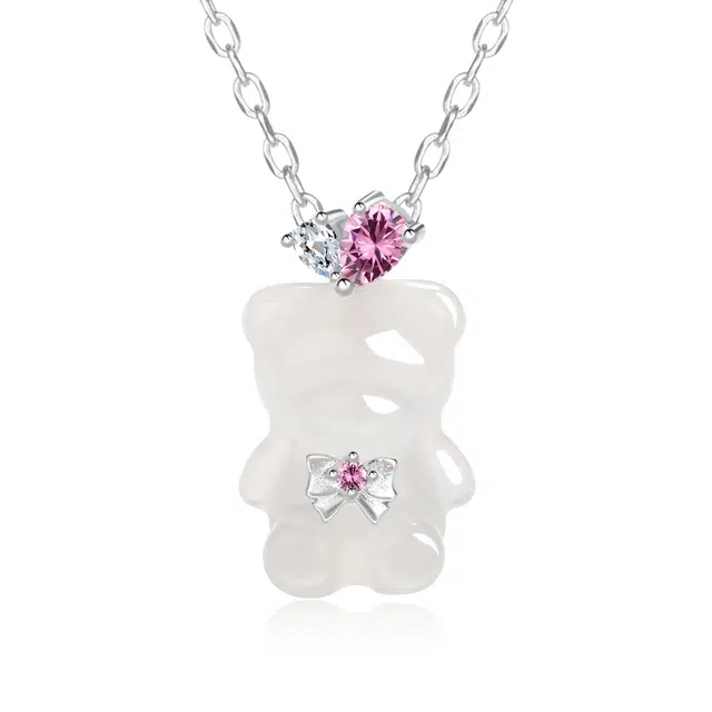 【冰清玉洁】 帝苏行 熊宝晶梦 新中式国潮 吉祥如意平安顺遂 好运 简约小众设计 玉髓 项链 女款