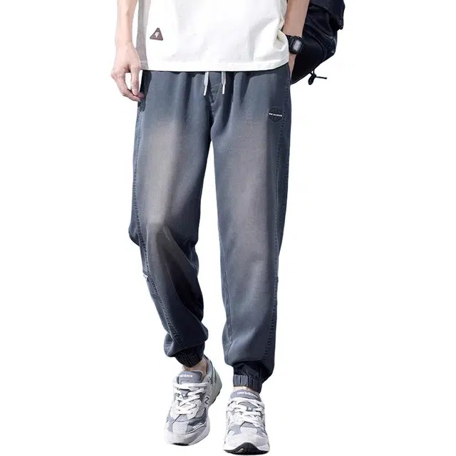 童先森 薄款九分束脚裤潮牌复古冰丝牛仔裤休闲裤 男款