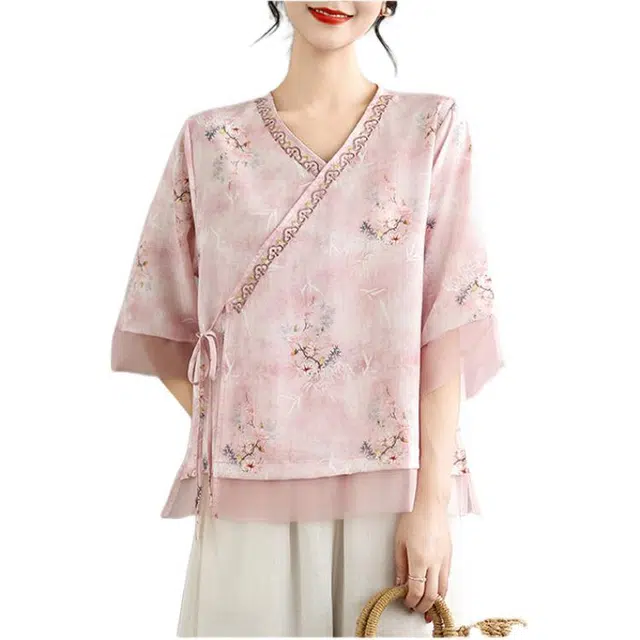 丝絮丝绸 舒适时尚气质优雅短袖衬衫 女款