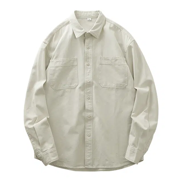 杜克恩 重磅纯棉舒适时尚翻领纯色长袖衬衫 男款