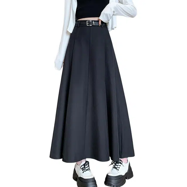 木清清 半身裙女秋冬季款百褶裙高腰显瘦高级感中优雅气质西装裙子休闲长裙 女款