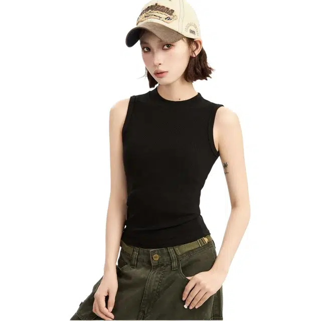 善己 纯色半高领外穿修身休闲百搭紧身美式辣妹无袖背心 女款