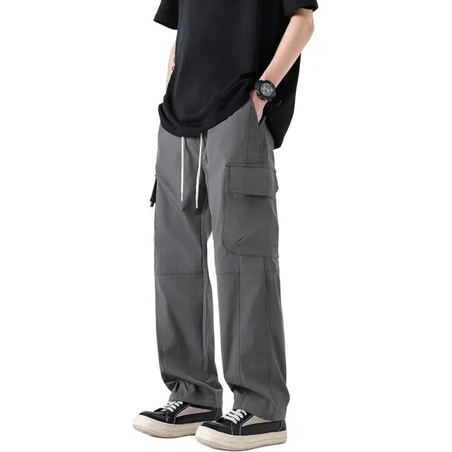 Tongxiansen Retro Straight Multi-Pocket Loose Casual Pants Men