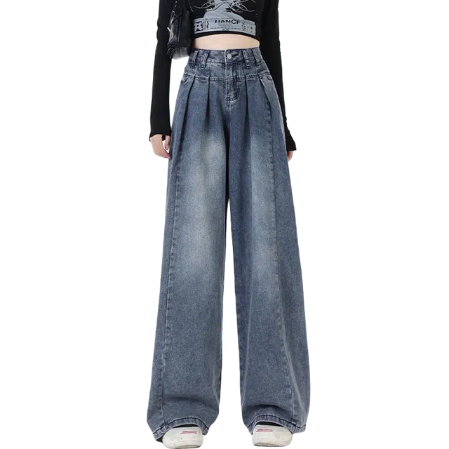 北极绒 美式复古阔腿设计感垂感宽松拖地牛仔裤 男女同款