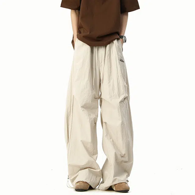 佐菲利 复古褶皱伞兵裤夏季高街潮牌弯刀美式宽松阔腿工装裤休闲裤 男女同款