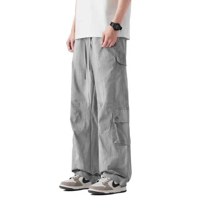 帝狼牛 美式高街脏脏阔腿潮牌大口袋设计宽松抽绳直筒户外舒适百搭休闲工装裤 男女同款