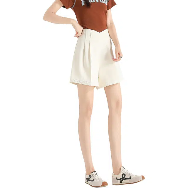 法文箱子 高腰设计纯色宽松休闲短裤 女款