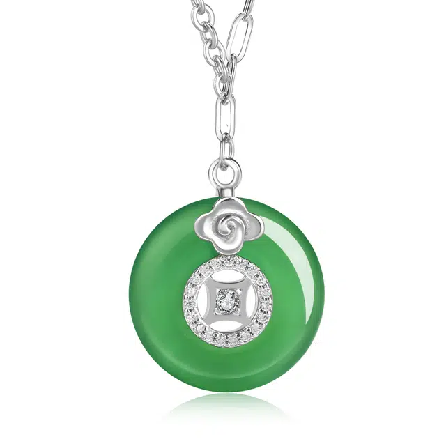 【玲珑剔透】 帝苏行 翠环银梦 新中式国潮 吉祥如意平安顺遂 好运 简约小众设计 玉髓 项链 女款