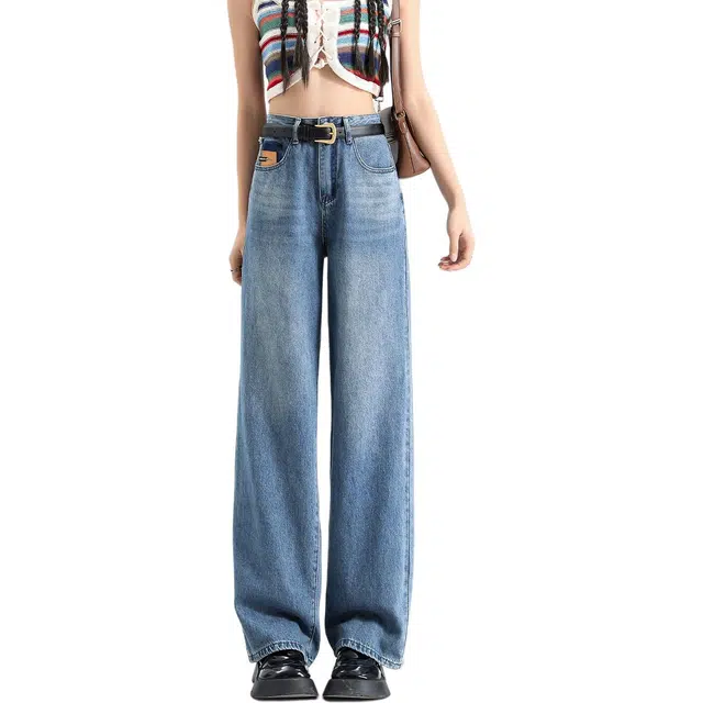 法文箱子 显瘦宽松时尚纯色牛仔裤 女款