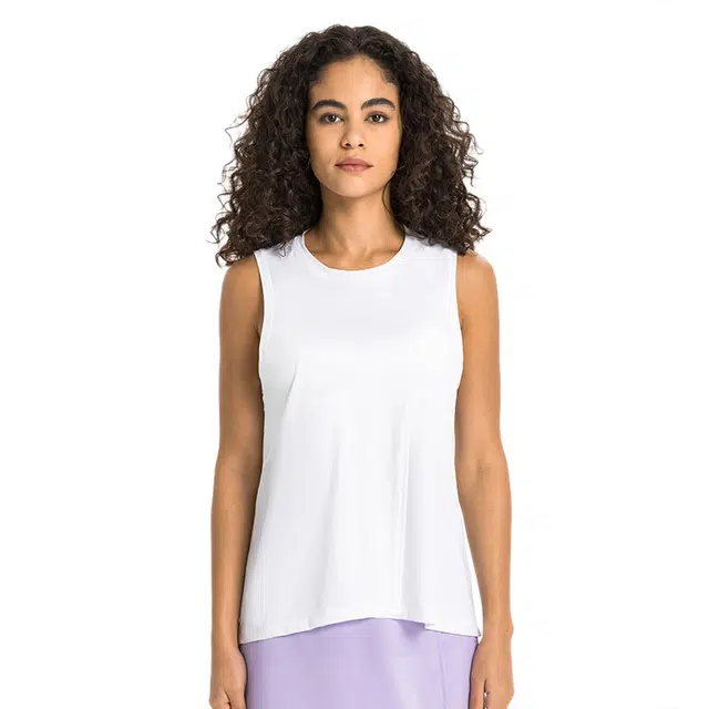 玉儿恋 纯色圆领舒适透气百搭宽松无袖健身衣 女款