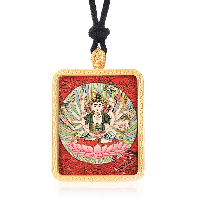 喃呢 精工手绘藏式热贡福慧长随千手观世音平安顺遂度一切苦厄功德无量护身转运 新中式都市文玩国风 铜合金 项链 男女同款情侣款