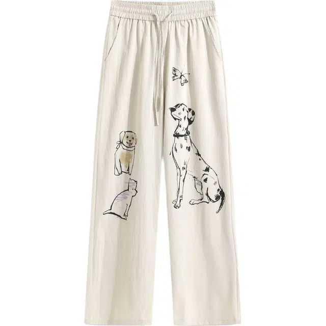 隐狼世家 涂鸦小狗速干裤薄款潮牌美式宽松直筒青少年阔腿裤休闲裤 男款