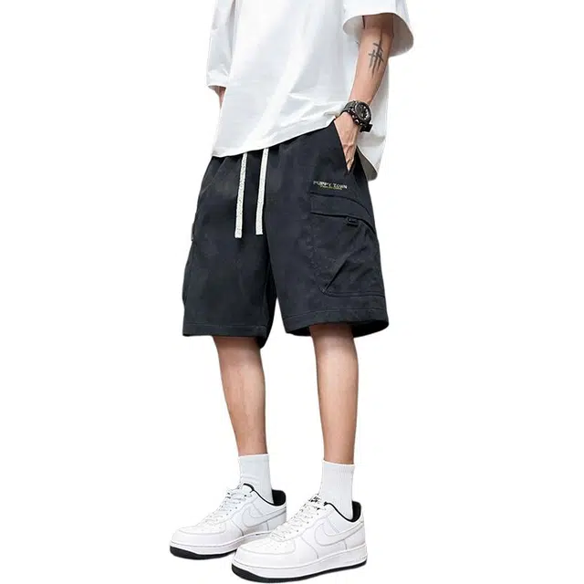黑恐龙 美式复古舒适百搭宽松直筒休闲短裤 男女同款